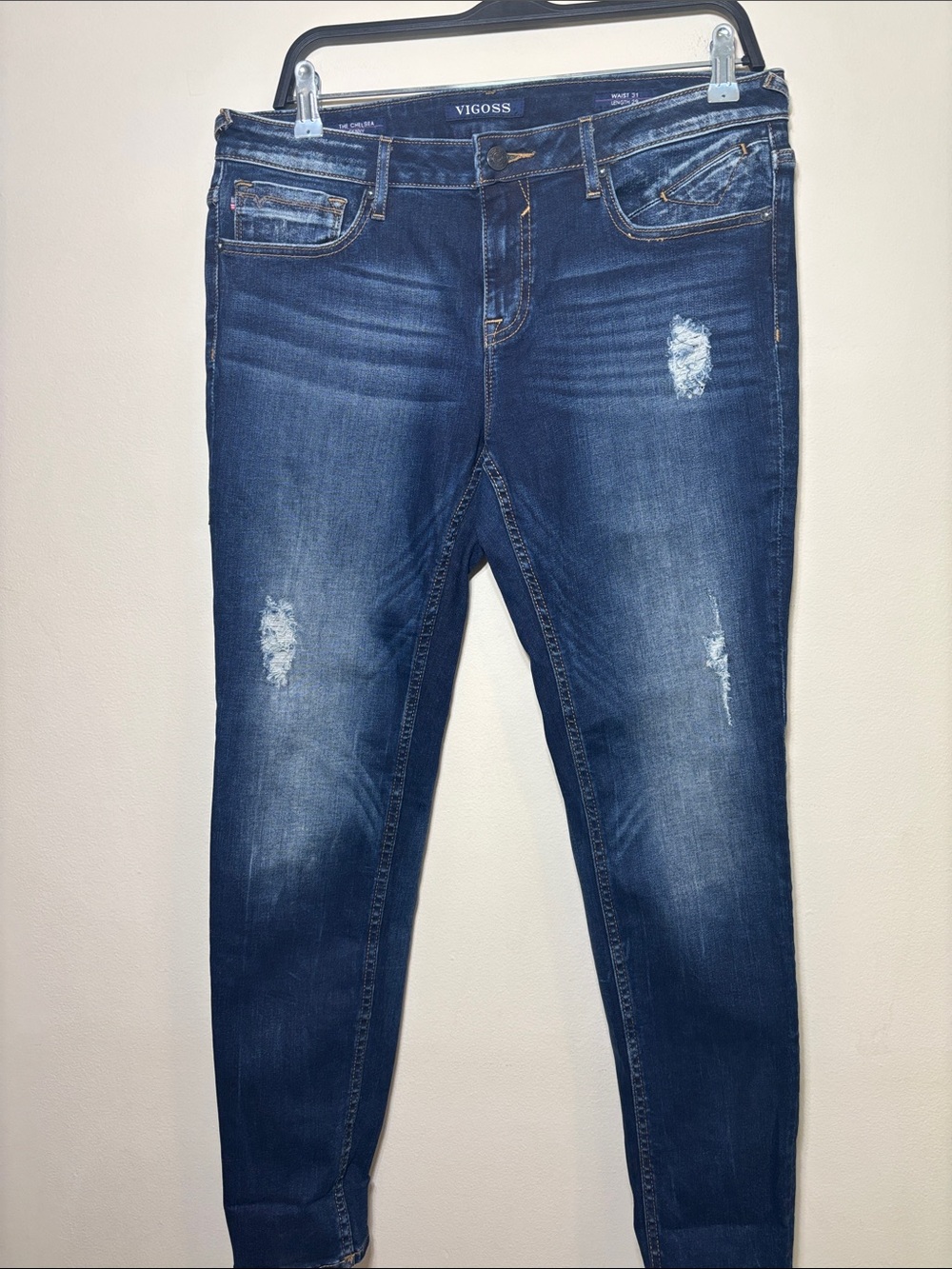 Vigoss Women's Dark Indigo Distressed Skinny Jeans